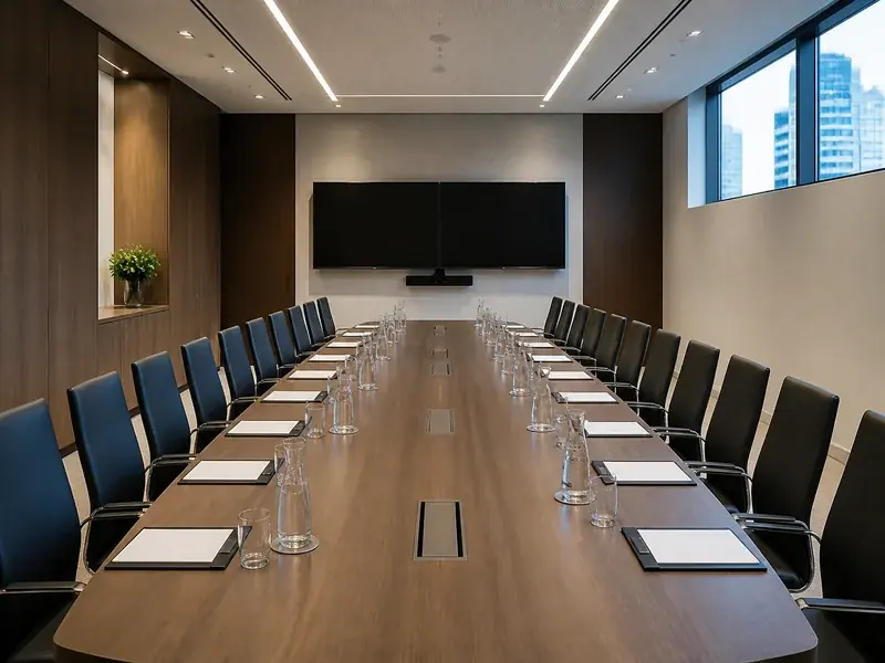 a meeting table and screen