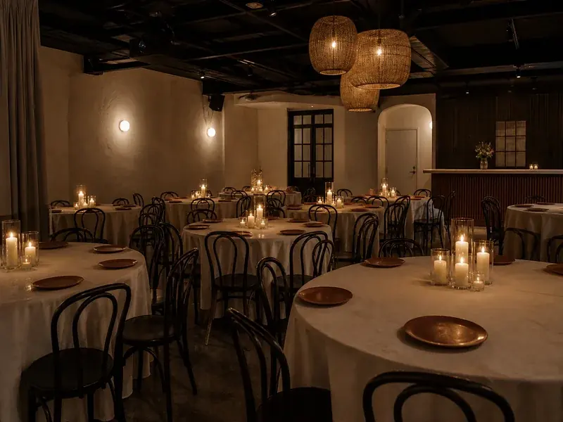 an empty hall set for a gathering